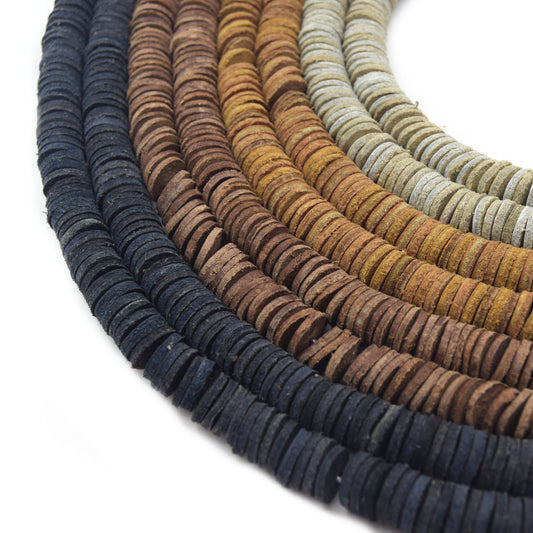 Leather Beads | Colored Suede Leather Heishi/Disc Beads with 2mm Holes - Available in 10 and 16mm