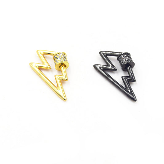 CZ Screw Clasp | 16mm x 28mm Lightning Bolt Shaped Cubic Zirconia Screw Clasp - Gold and Gunmetal available