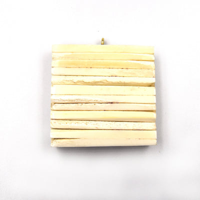 Bone Pendant | 2" Inch Square Shaped Natural Ox Bone with One Gold Suspension Ring | White, Light Brown, Dark Brown