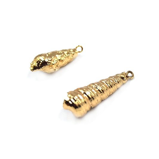 Gold Electroplated Horned/Spiral Shell Pendant W/ Loop & Ring - Two Sizes Available, Chosen at Random!