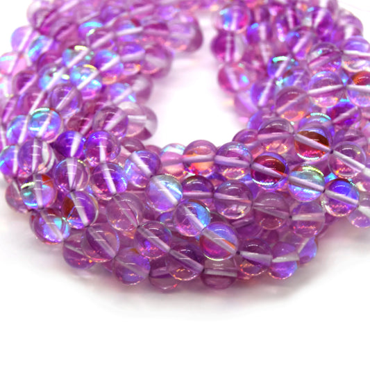 Purple Holographic Beads: Synthetic Moonstone Aura Quartz, 6-12mm