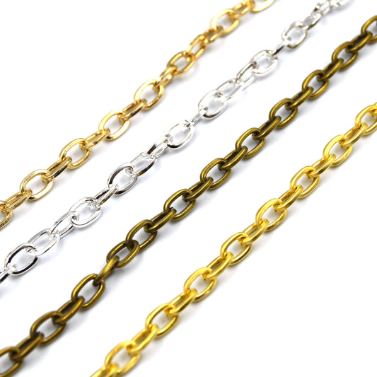 Link Chain | 5mm Flat Oval Link Chain | Gold, Silver, Matte Gold, Antique Gold available | Sold by the foot