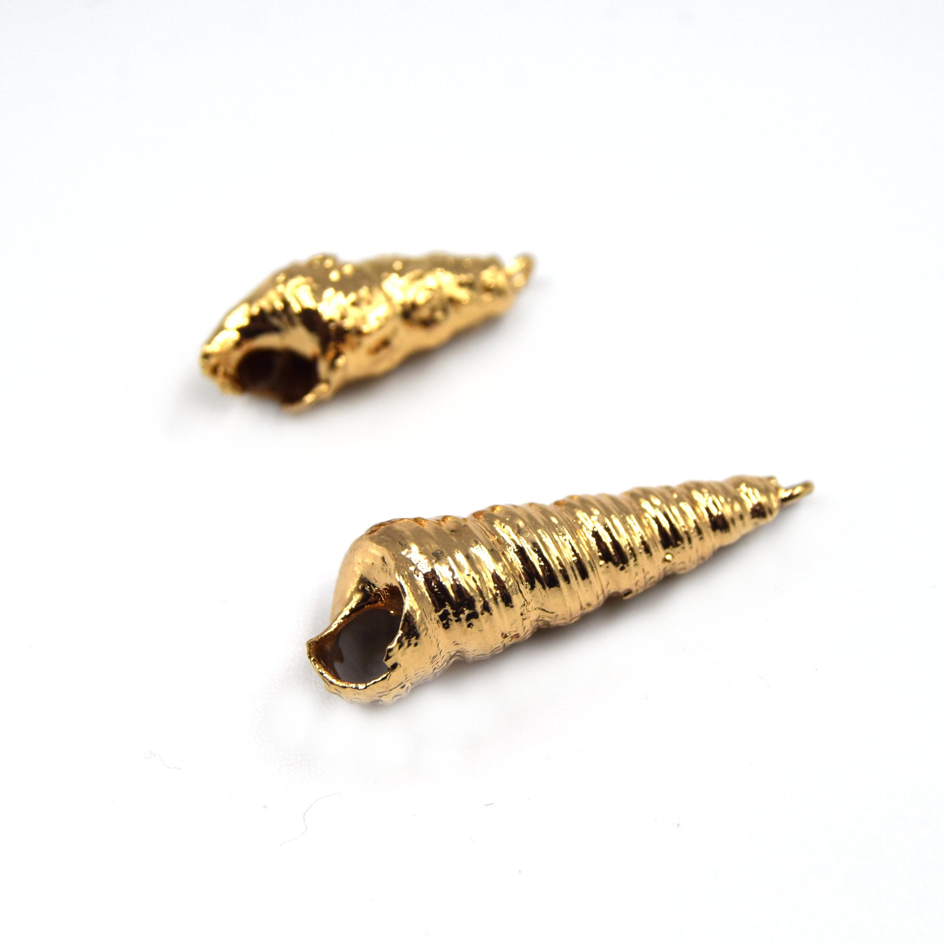 Gold Electroplated Horned/Spiral Shell Pendant W/ Loop & Ring - Two Sizes Available, Chosen at Random!