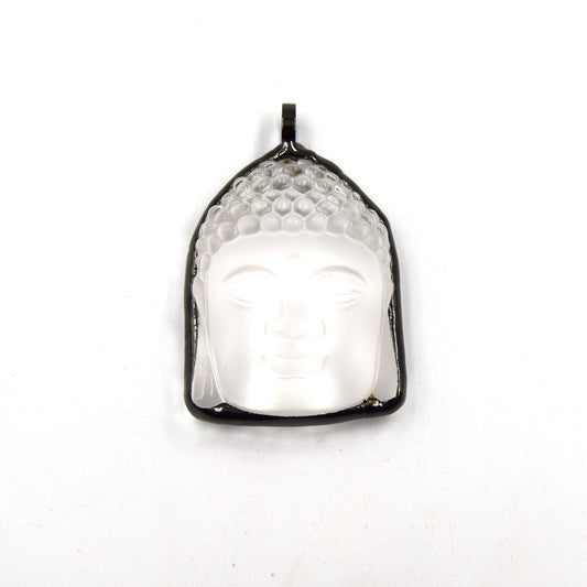 2" Gunmetal Soldered Clear Buddha Head/Face Pendant with Attached Ring - Measuring 35mm x 45mm, Approx.