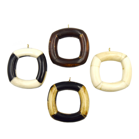 Ox Bone Focal Pendant | 2"  Natural Ox Bone Square Shaped Focal Pendant with Gold Bail | White, Brown, Light Brown Multiple Colors available