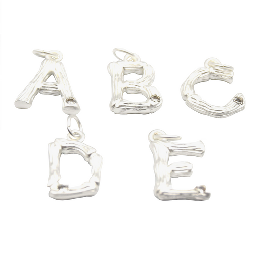 Silver Alphabet Cubic Zirconia Pendant | Brass Letter with CZ accent | Matte Silver Textured Brass Letters