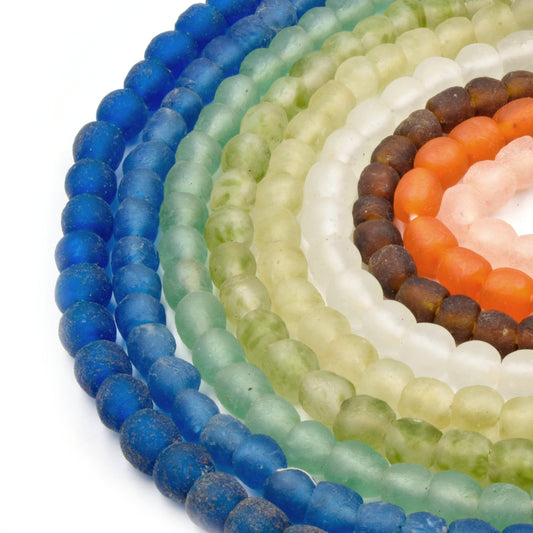 African Glass Beads | 10mm Recycled African Glass Round Rondelle Beads - Sold by Approx. 21" Strand (~58 Beads)
