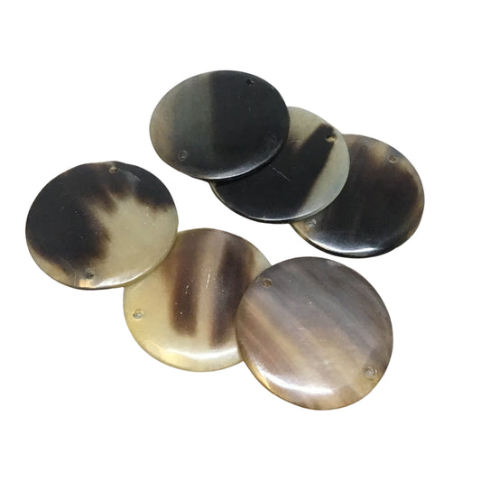 Natural Horn Coin Disc Connectors  Mixed Black Brown Lightweight Jewelry Components