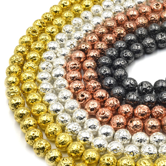 Plated Lava Beads | Gold Silver Rosegold Gunmetal | 4mm 6mm 8mm 10mm