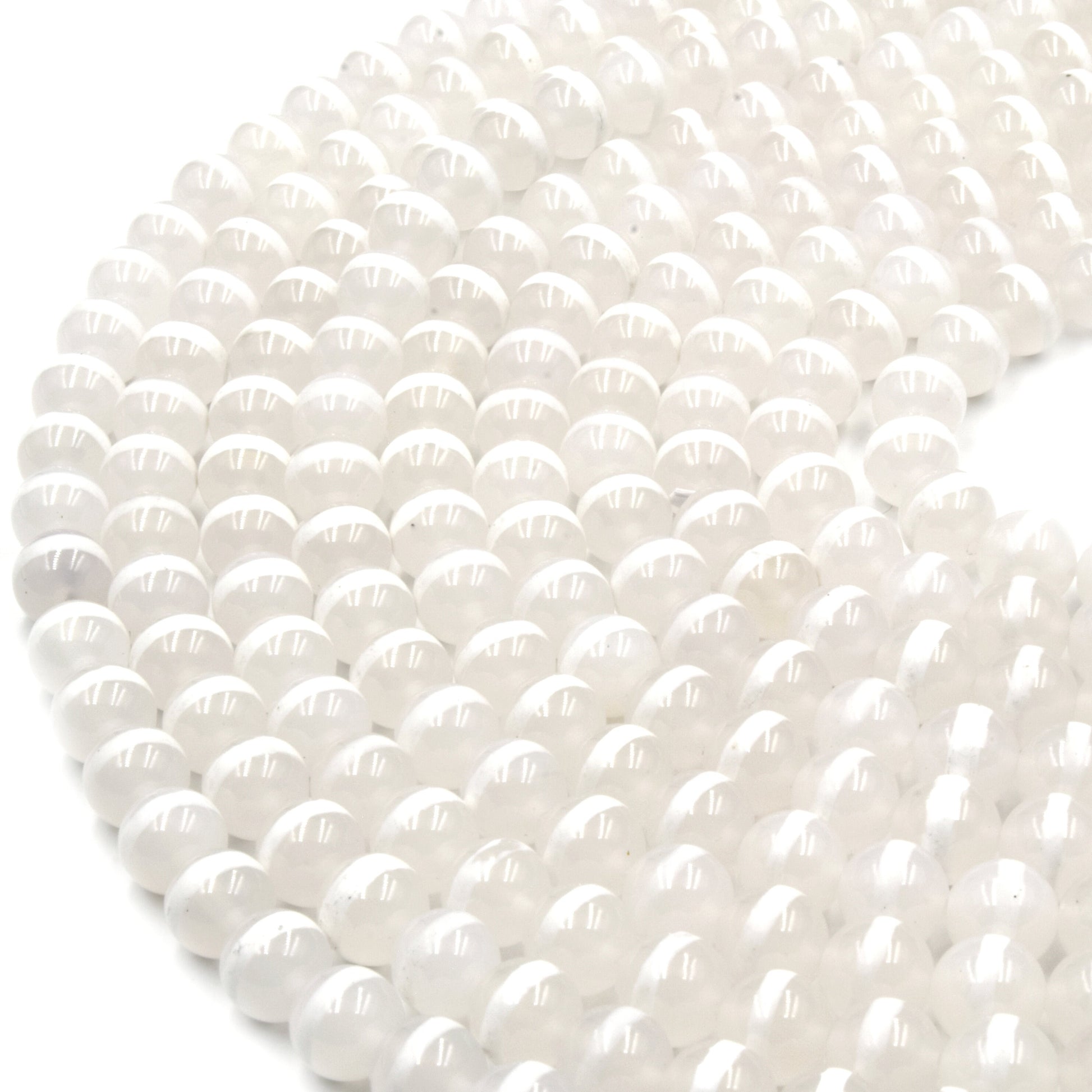 Tibetan Agate Beads | Dzi Beads | Dyed White Glossy Striped Round Gemstone Beads - 6mm 8mm 10mm 12mm Available