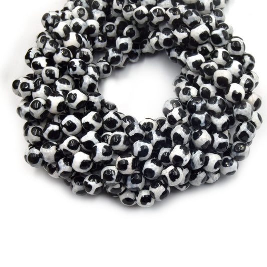 Tibetan Agate Dzi Beads: Black & White Spotted Gemstone Beads