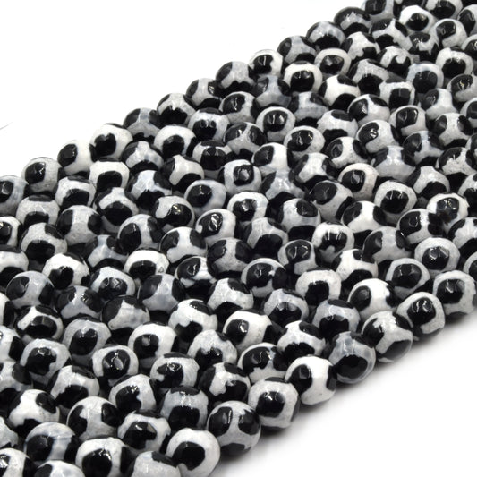 Tibetan Agate Dzi Beads: Black & White Spotted Gemstone Beads
