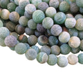 10mm Matte Finish Smooth Round Green Crackle/Veined Agate Beads - 15" Strand (Approximately 39 Beads) - Natural Semi-Precious Gemstone