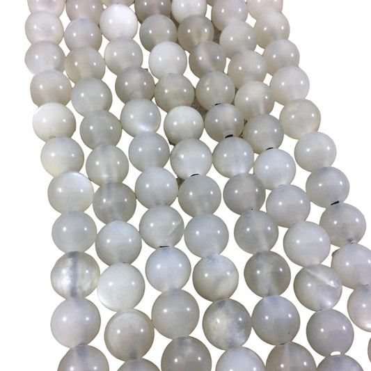 10mm Natural White/Gray Moonstone Smooth Round/Ball Shaped Beads with 2.5mm Holes - 7.75" Strand (Approx. 20 Beads) - LARGE HOLE BEADS