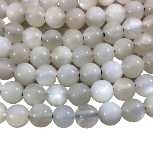 10mm Natural White/Gray Moonstone Smooth Round/Ball Shaped Beads with 2.5mm Holes - 7.75" Strand (Approx. 20 Beads) - LARGE HOLE BEADS