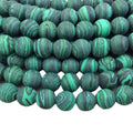 10mm Synthetic Malachite (Manmade) Matte Finish Round/Ball Shape Beads with 2.5mm Holes - 7.75" Strand (Approx. 20 Beads) - LARGE HOLE BEADS