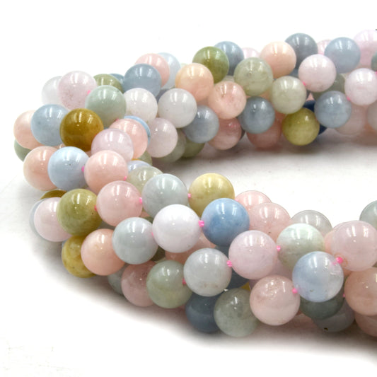 Natural Mix Beryl Beads | Untreated Glossy Round, 8mm