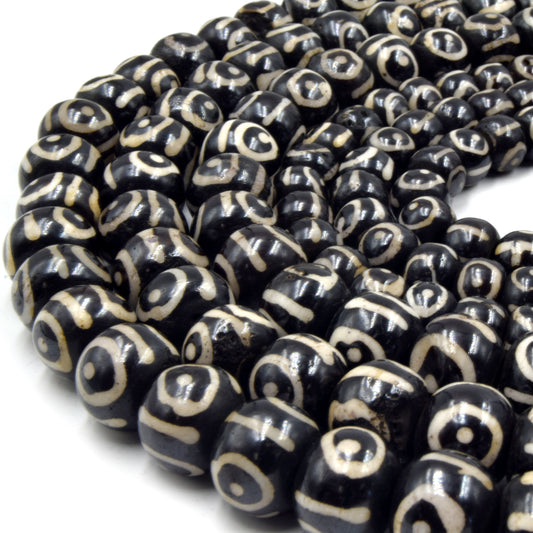 Bone Beads | Batik Ox Bone Rondelle Beads | Black Comma Painted Bone Beads | 10mm 12mm  Available