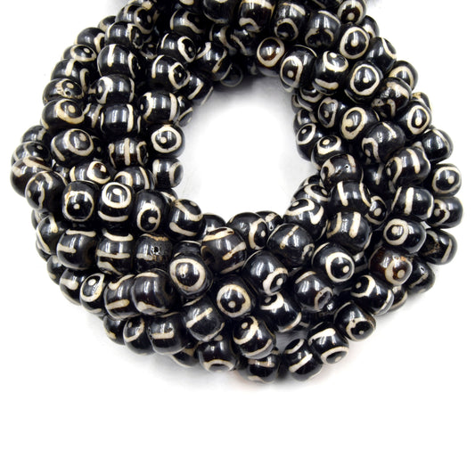 Bone Beads | Batik Ox Bone Rondelle Beads | Black Comma Painted Bone Beads | 10mm 12mm  Available
