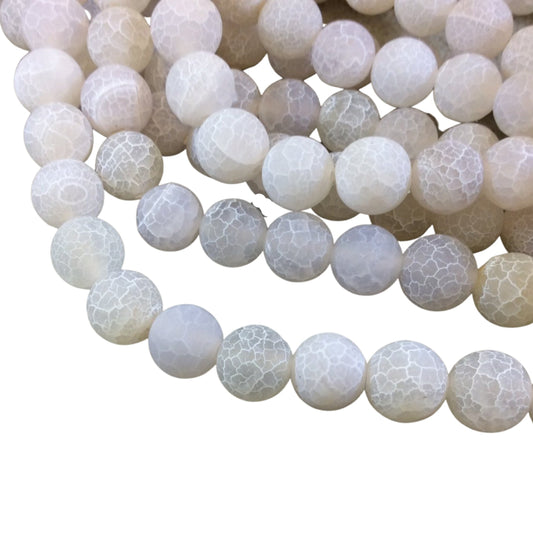 12mm Matte Finish Smooth Round White Crackle/Veined Agate Beads - 15" Strand (Approximately 33 Beads) - Natural Semi-Precious Gemstone