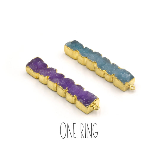 Gold Plated Druzy Rectangle Pendant Charm (50-55mm)