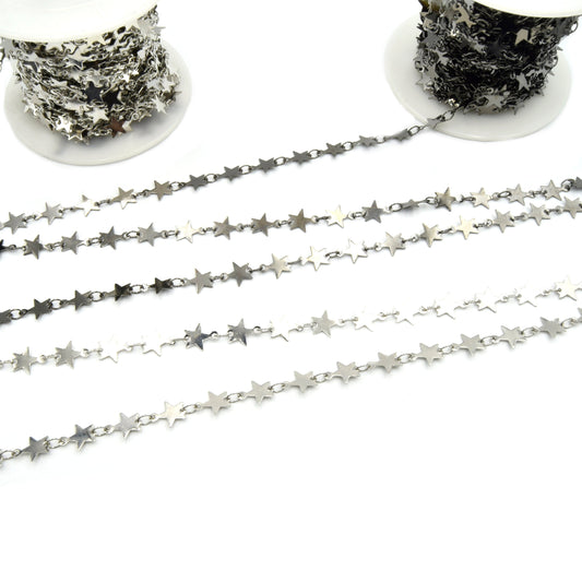 Star Link Chain - Plated Copper - Gold, Silver, Gunmetal, and Oxidized Silver - Belly Chain - CUTE and Delicate - Sold By the Foot