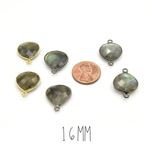 Labradorite Heart Bezel Pendants & Connectors | 16mm, 18mm, 20mm Natural Gemstone