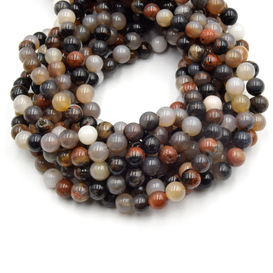 Arizona Petrified Wood Agate Beads | Smooth Round Natural Gemstone Strand