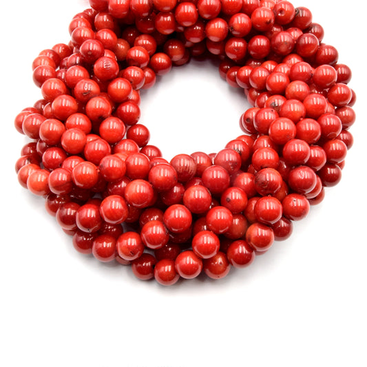 Red Sea Bamboo Coral Beads: Glossy Round Gemstone Beads
