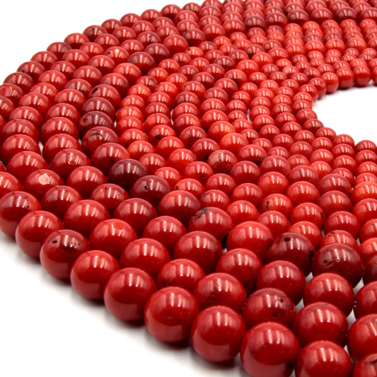 Red Sea Bamboo Coral Beads: Glossy Round Gemstone Beads