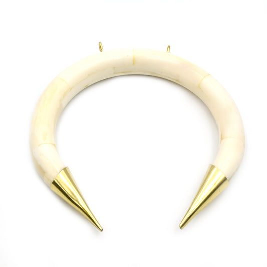 Ox Bone Crescent Pendant (90mm) – Tusk Necklace Focal with Gold Rings