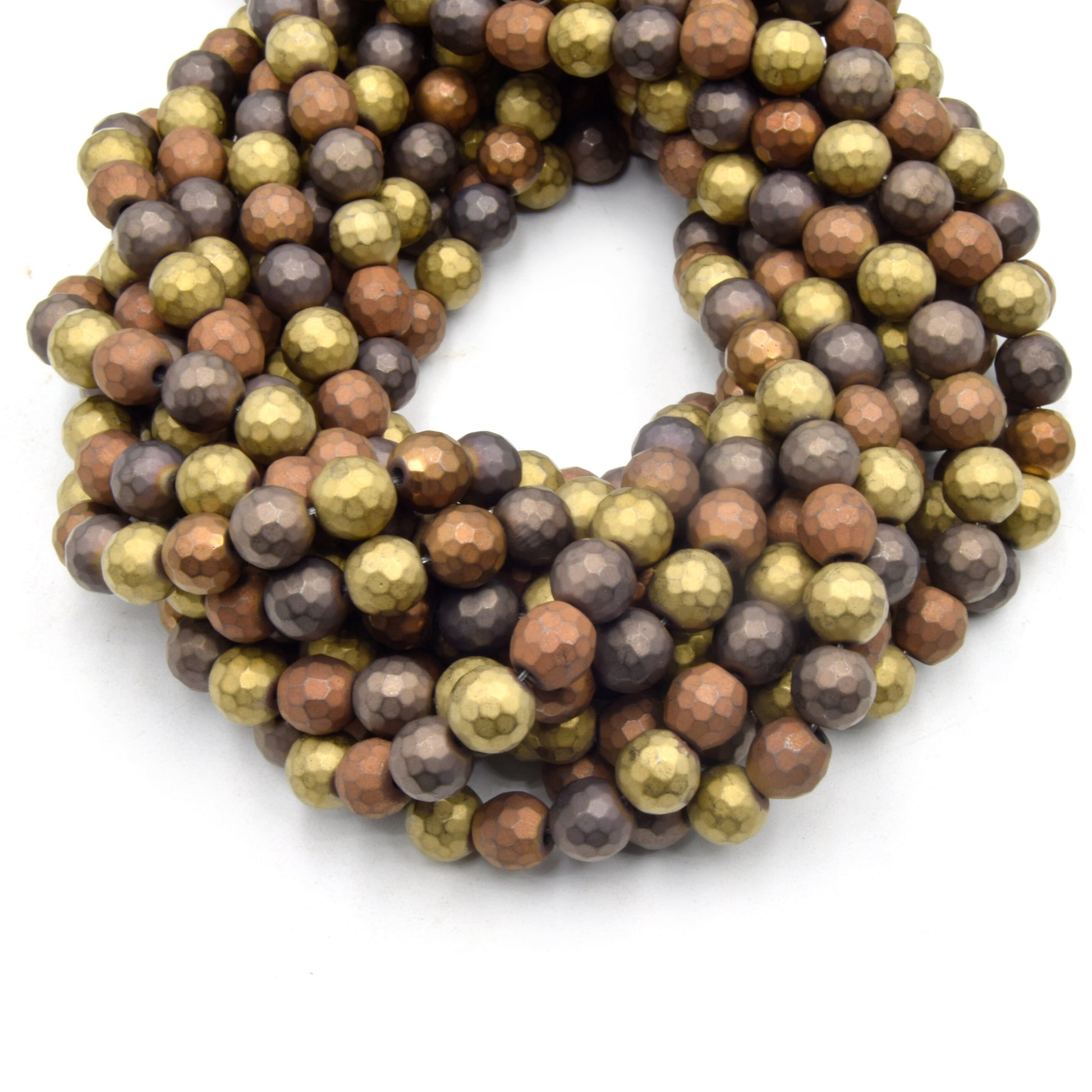 Hematite Beads | Faceted Mixed Metallic Coated Hematite Beads | Matte Hematite Beads