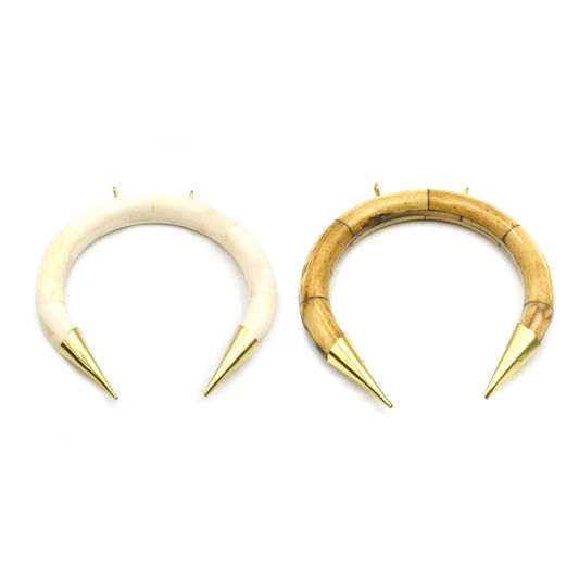 Ox Bone Crescent Pendant (90mm) – Tusk Necklace Focal with Gold Rings