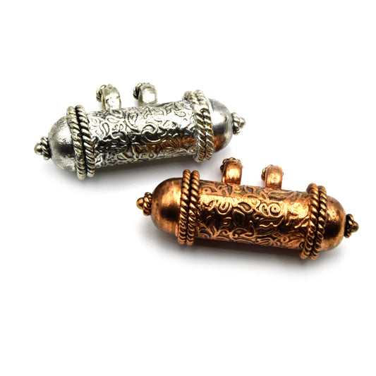 Tibetan Prayer Tube Pendant | Prayer Box Pendant | Copper Pendant - Silver Pendant | Antique Charms | See Description