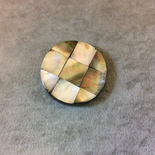 1.5" Iridescent Gray/White Natural Abalone Shell Coin Shaped Pendant - Measuring 39mm