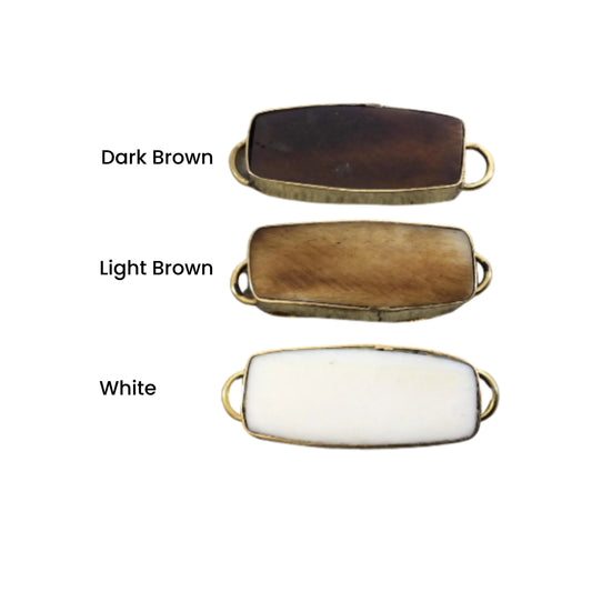 Ox Bone Rectangle Connector: Gold Edged Bezel, Two Rings (13mm x 33mm)