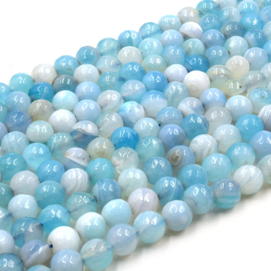 Faceted Light Blue Banded Agate Beads: Tibetan Gemstone, 8-12mm