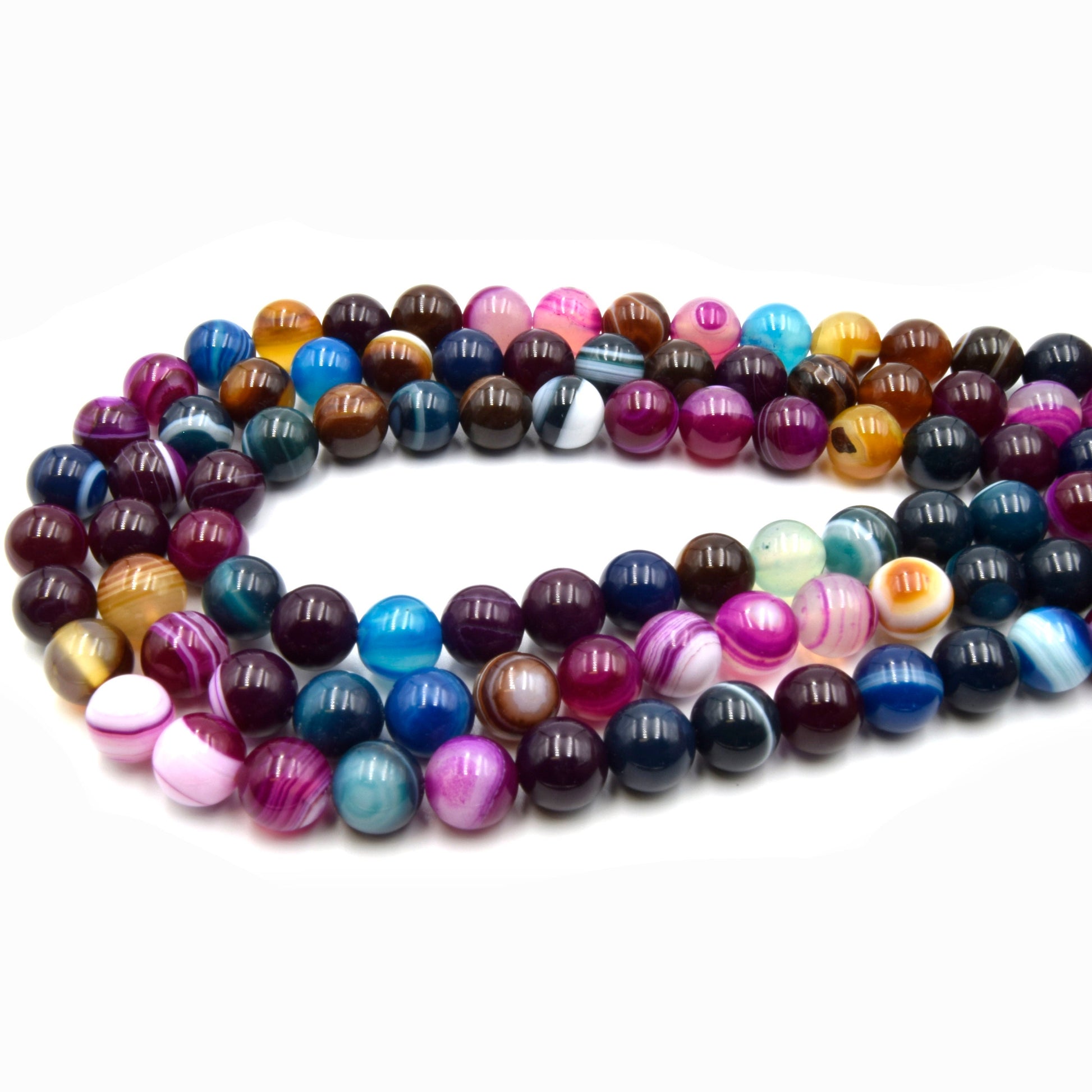 Pink Multi Color Striped Agate Beads | Smooth Round Loose Gemstone Beads | Natural Agate Beads