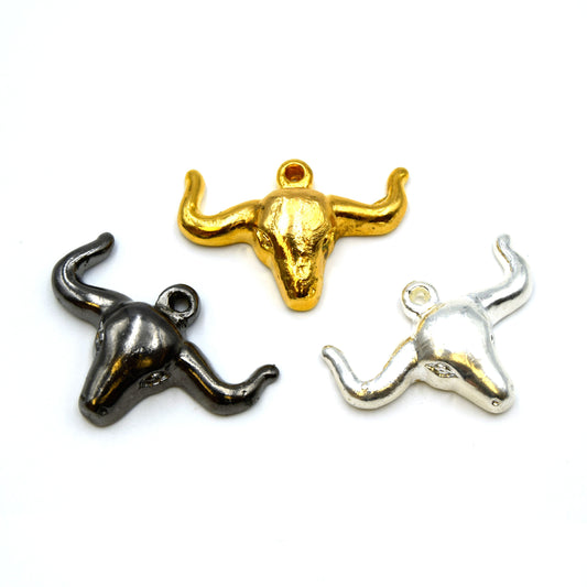 Steer Head Pendant Bull Skull Charm Gold Silver Gunmetal Acrylic Pendant for Jewelry Making Western Charm Cow Skull Pendant