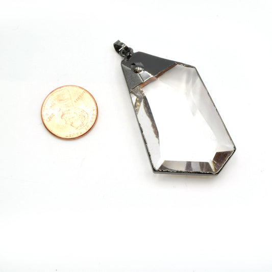 Gold Electroplated Faceted Glass Freeform Pendant With Bail - Measures 25mm x 50mm