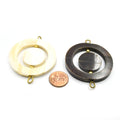 Ox Bone Round Spinner Pendant - Focal Pendant for Jewelry Making - White & Brown Bone Pendant