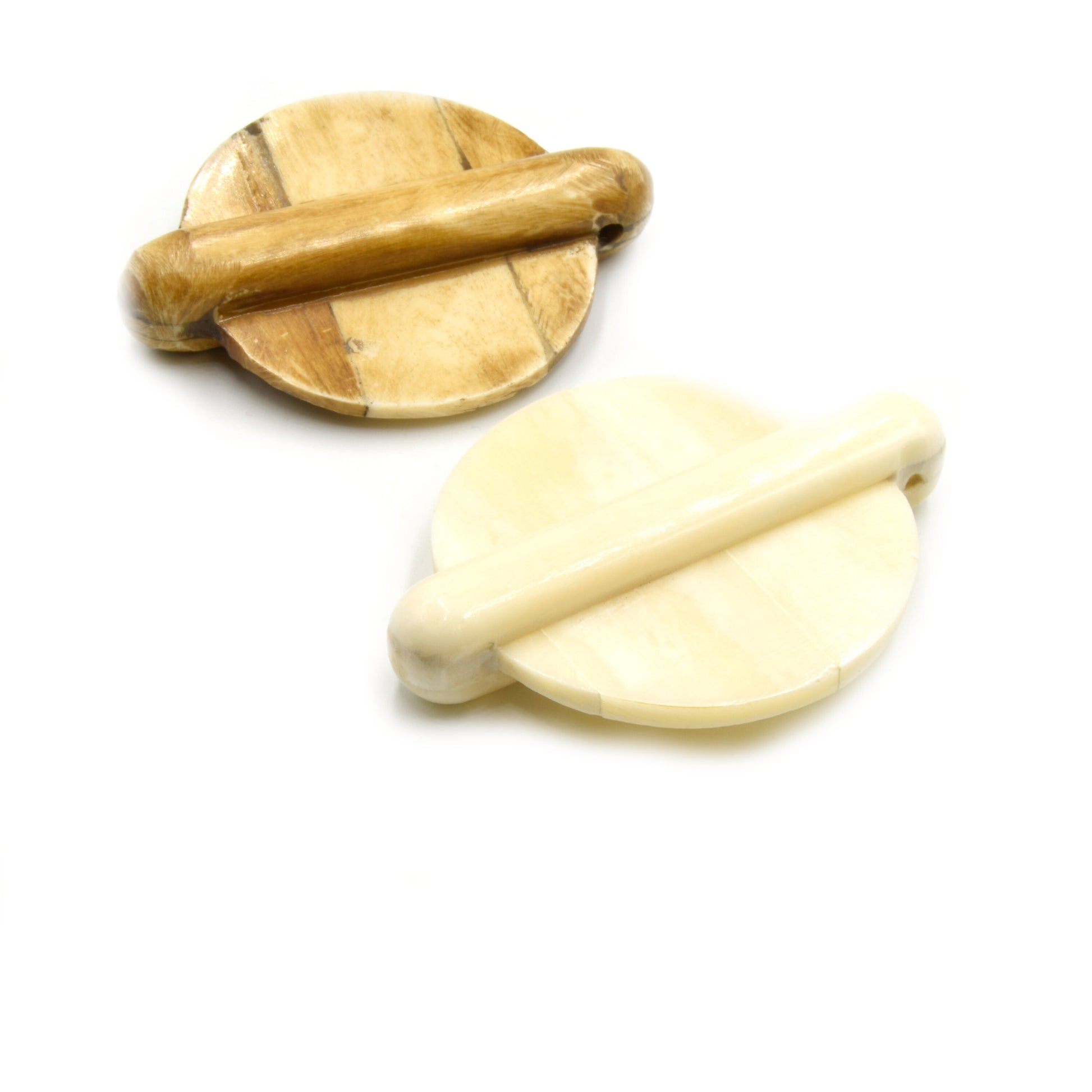 Flat Round/Disc Shaped Natural Bone Pendant/Bead with One Hole - White & Brown Bone Pendant