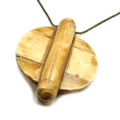 Flat Round/Disc Shaped Natural Bone Pendant/Bead with One Hole - White & Brown Bone Pendant