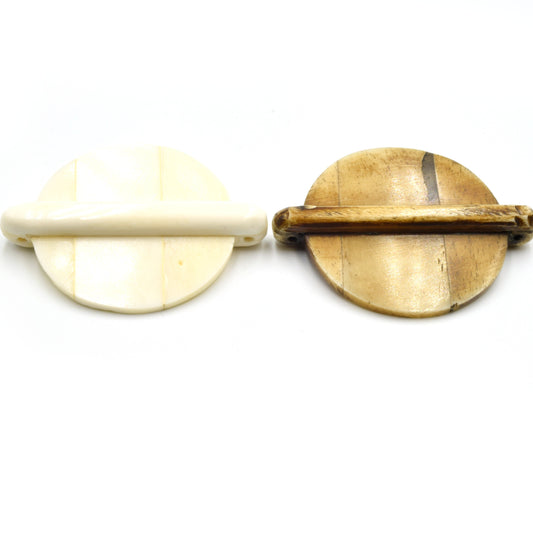 Flat Round/Disc Shaped Ox Bone Pendant/Connector with Two Holes - White & Brown Bone Pendant
