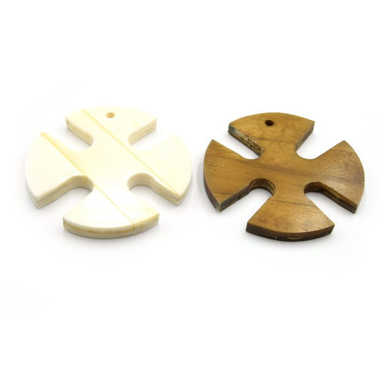 Ox Bone Cross Pendant: Medieval Style Jewelry Focal (58mm)