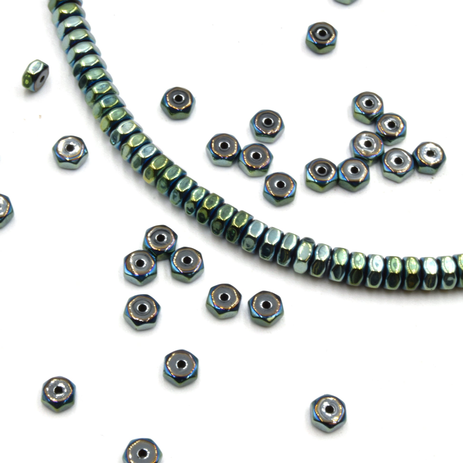 Hematite Hexagon Beads - 2mm x 4mm