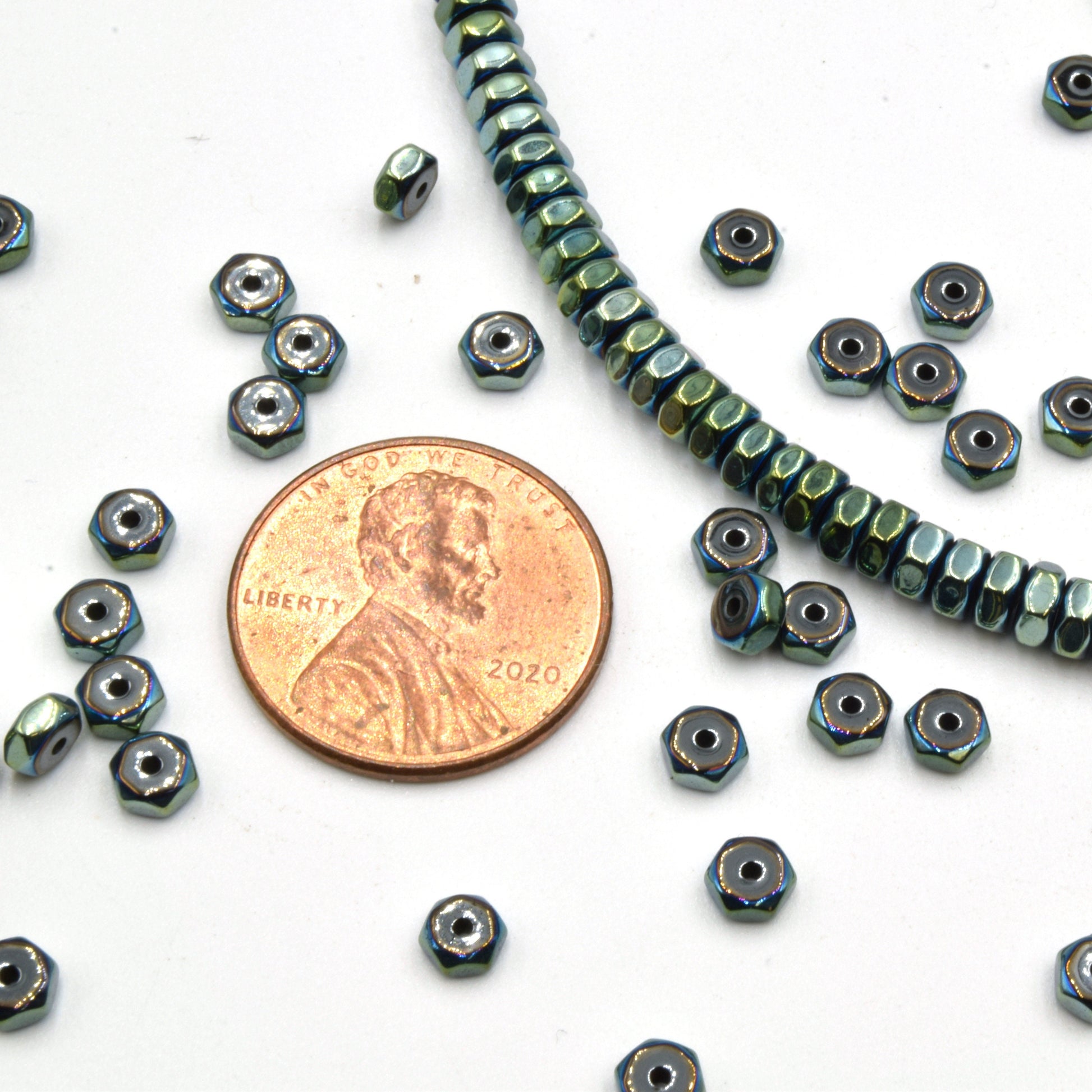 Hematite Hexagon Beads - 2mm x 4mm