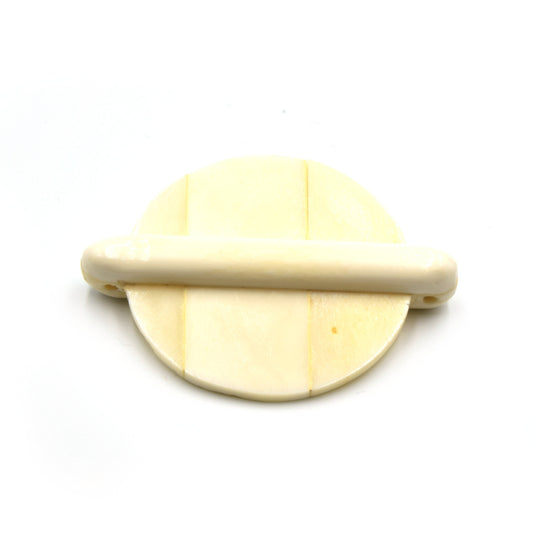 Flat Round/Disc Shaped Ox Bone Pendant/Connector with Two Holes - White & Brown Bone Pendant