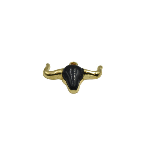 Gold Plated Black Acrylic Steer Skull Pendant with Golden Horn
