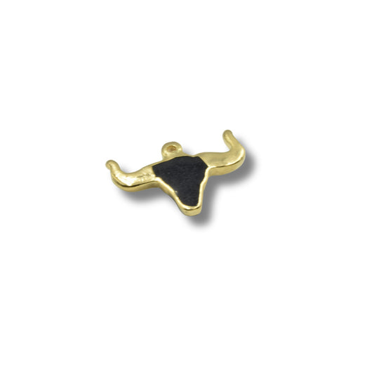 Gold Plated Black Acrylic Steer Skull Pendant with Golden Horn